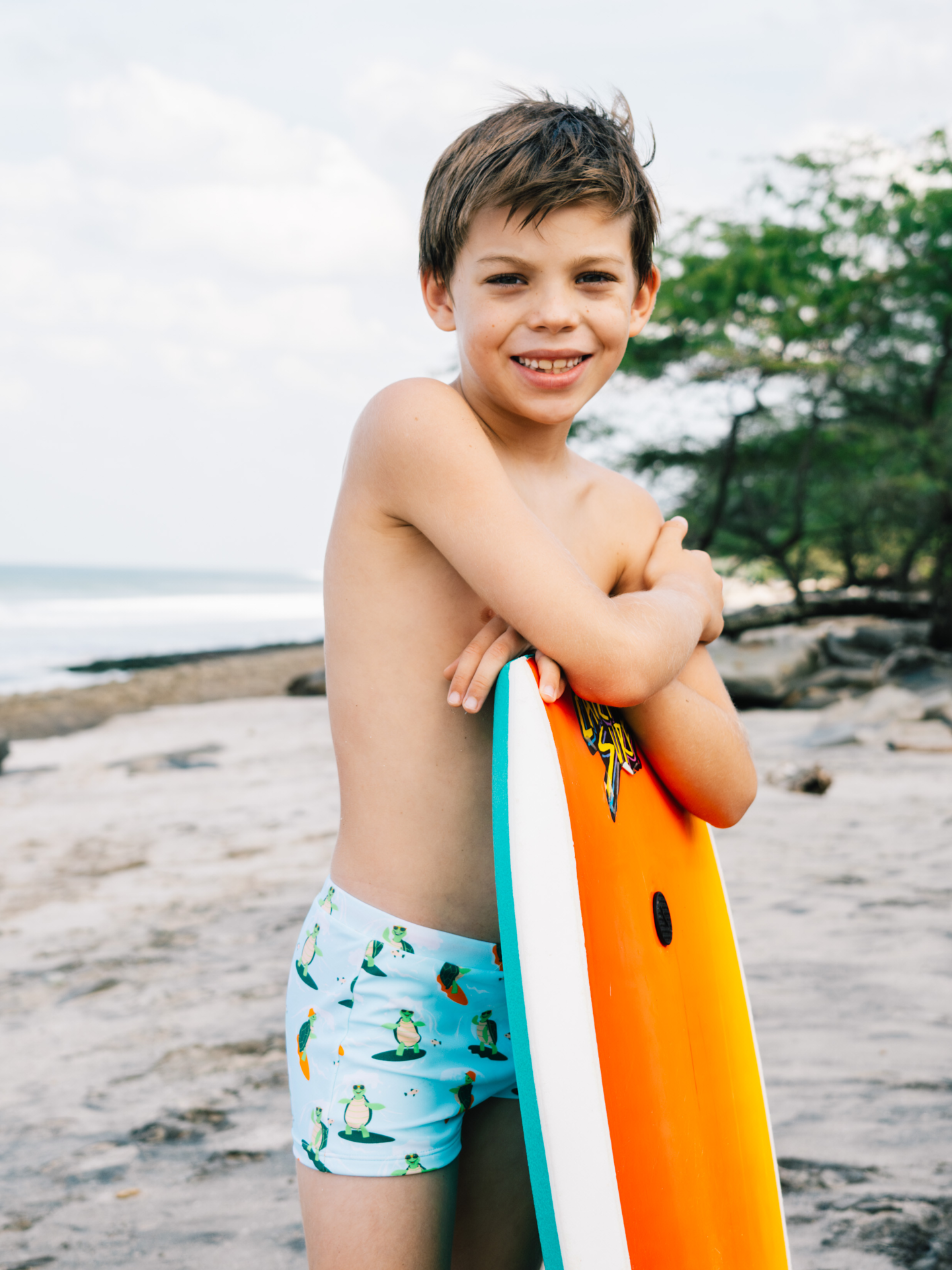 Kids' Elastic Swim Shorts Turtle the Surfer