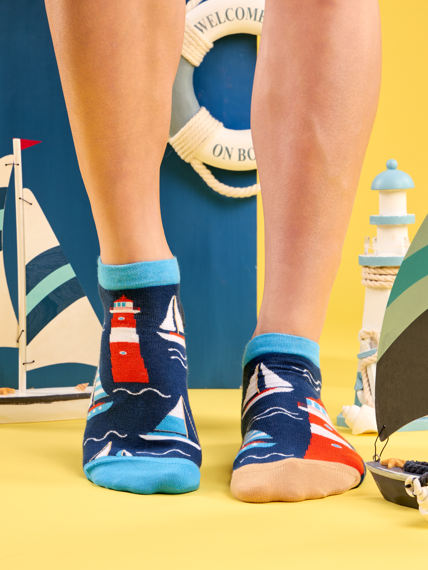 Ankle Socks Lighthouse & Sailboats