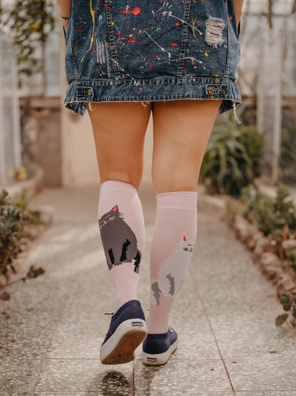 Knee High Socks Black & White Cat