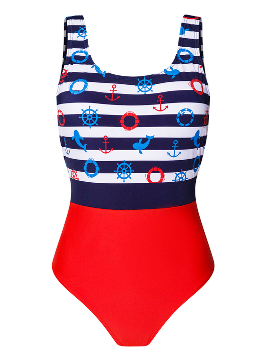 One-piece Swimsuit Sailor Stripes