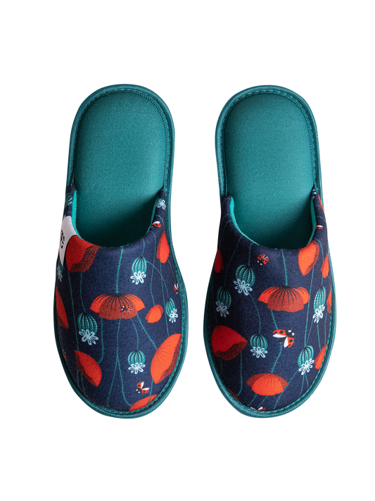 Slippers Ladybugs & Poppy Flowers