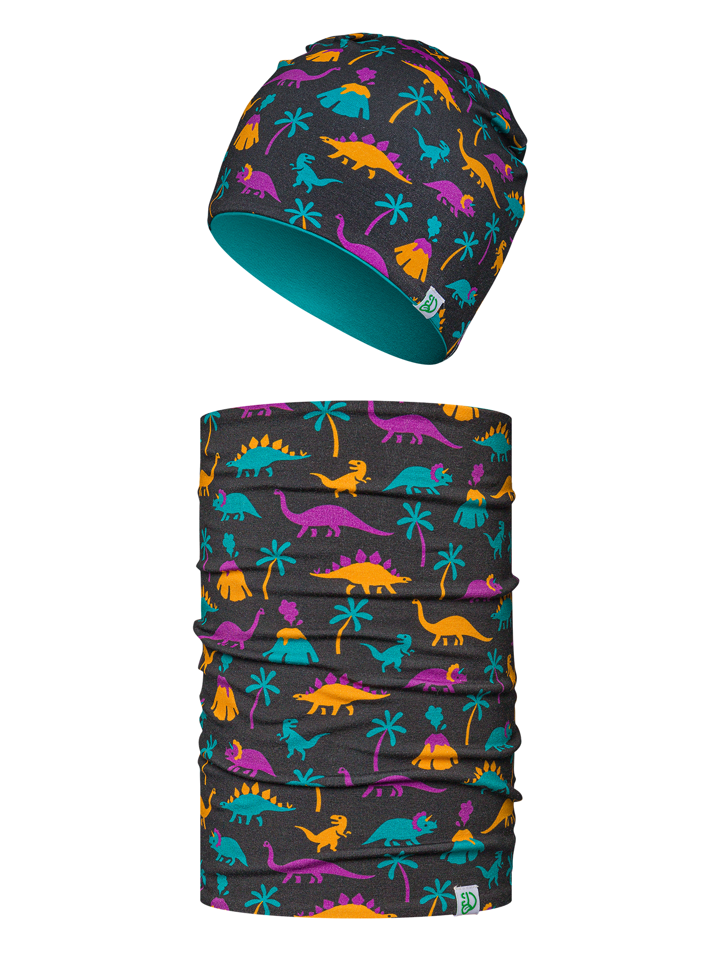 Kids' Light Beanie & Neck Warmer Set Dinos & Volcanos