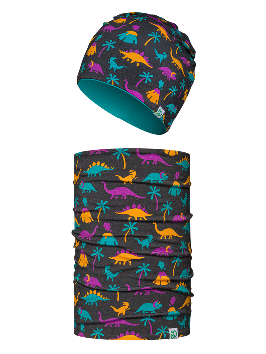 Kids' Light Beanie & Neck Warmer Set Dinos & Volcanos