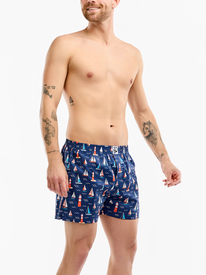 Men's Boxer Shorts Lighthouse & Sailboats