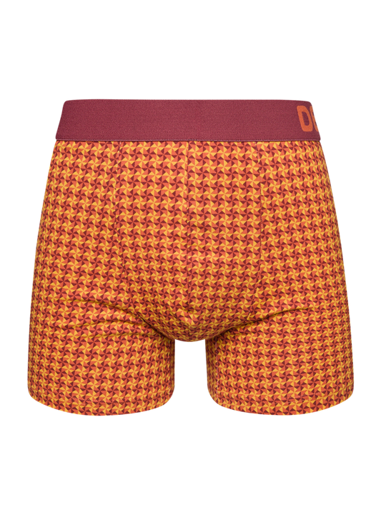 Burgundy & Yellow Men's Patterned Trunks