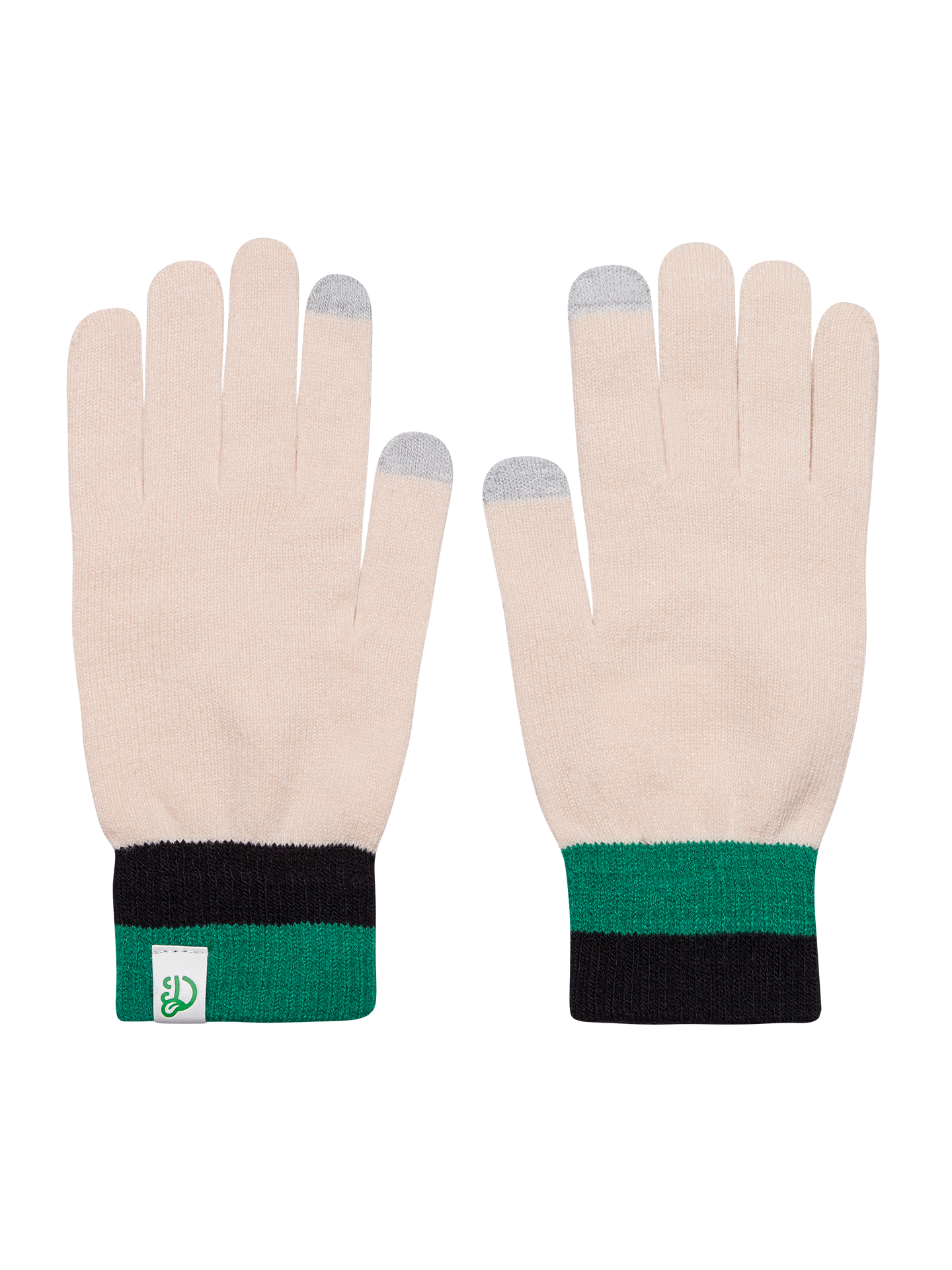 Beige & Green Knitted Gloves