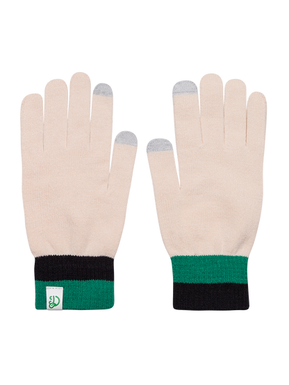 Beige & Green Knitted Gloves