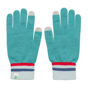 Turquoise & Red Knitted Gloves