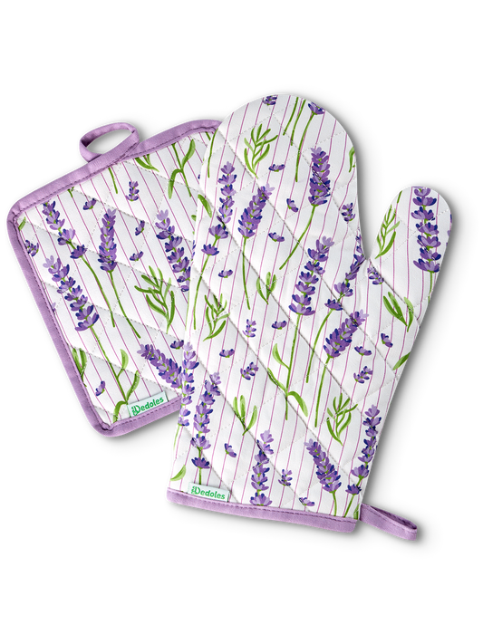 Kitchen Glove & Pot Holder Set Lavender Garden