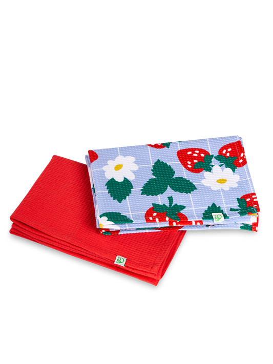 Kitchen Towels 2-Pack Strawberries & Flowers