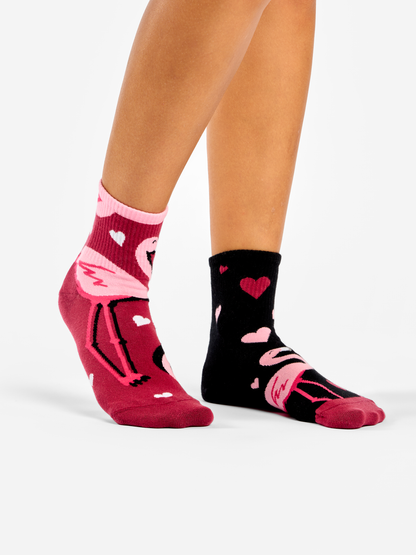 Crew Socks Flamingos & Hearts