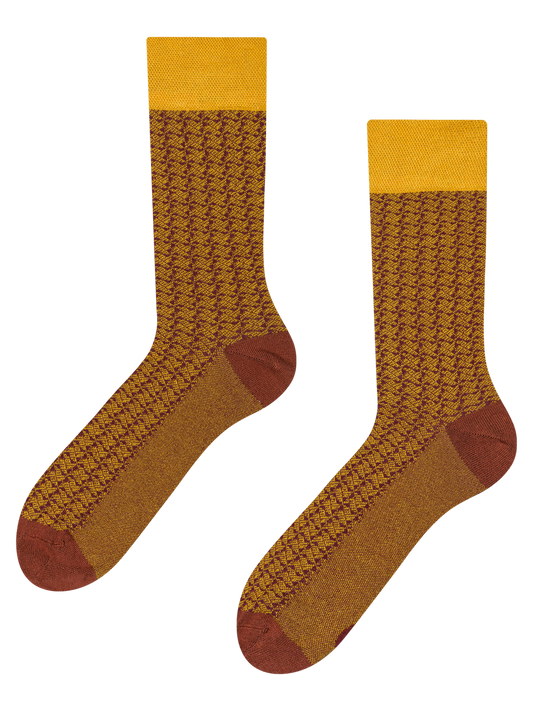 Burgundy & Yellow Jacquard Socks