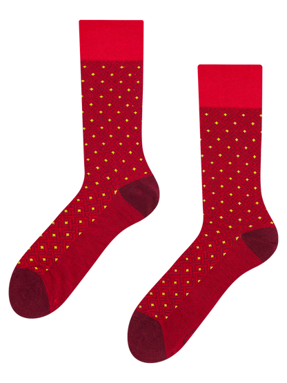 Dark Red & Yellow Pattern Socks