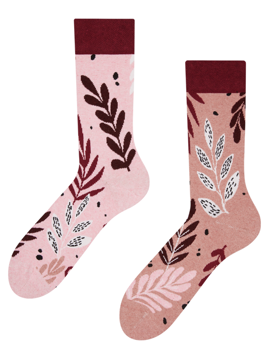 Recycled Cotton Socks Pink Leaves