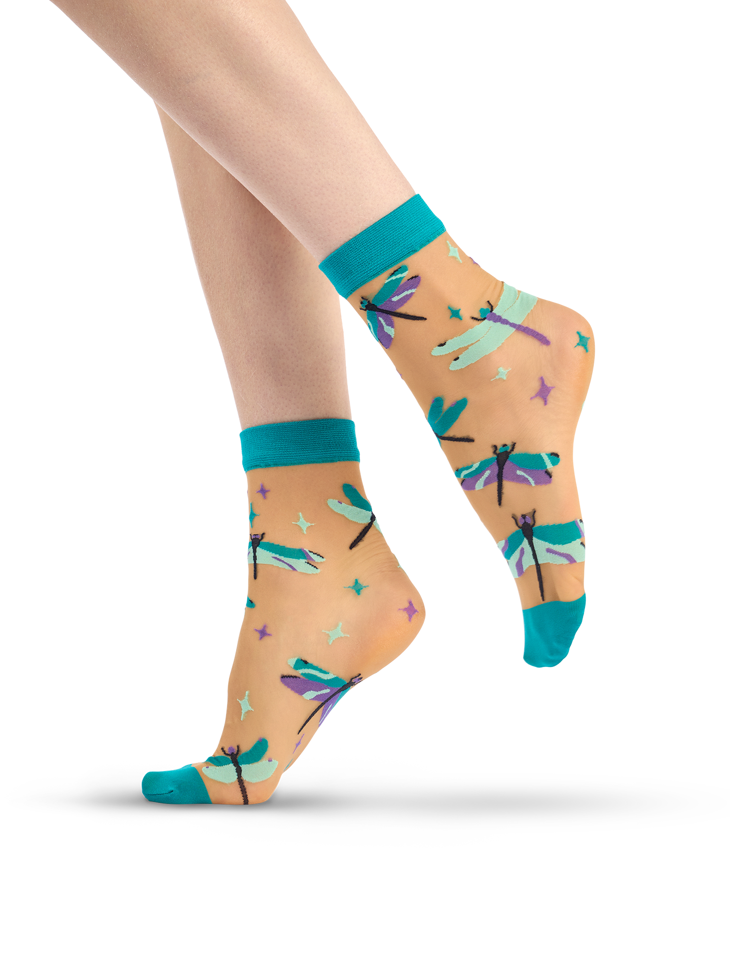 Nylon Socks Turquoise Dragonflies