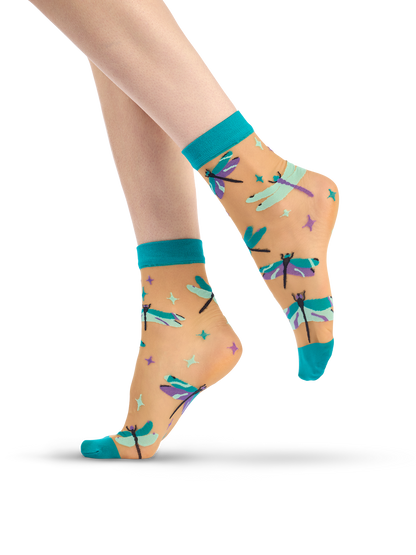 Nylon Socks Turquoise Dragonflies