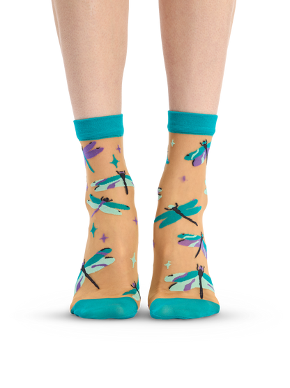 Nylon Socks Turquoise Dragonflies