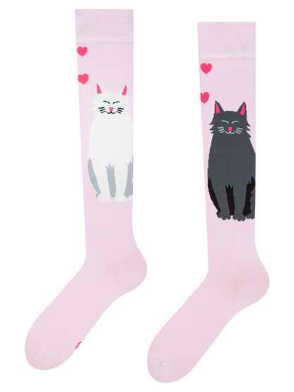 Knee High Socks Black & White Cat