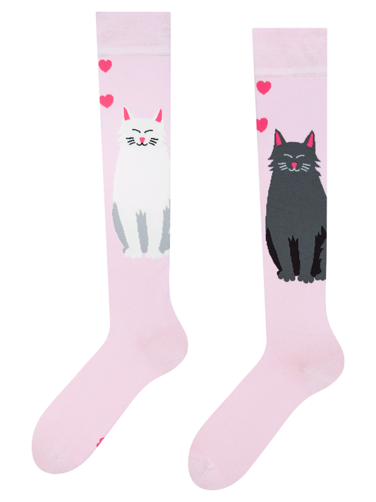 Knee High Socks Black & White Cat