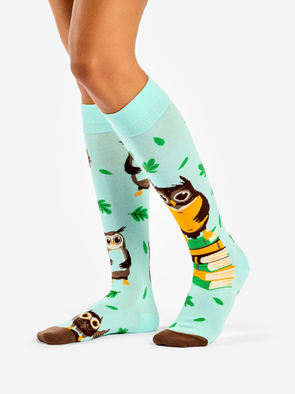 Knee High Socks Owl & Books