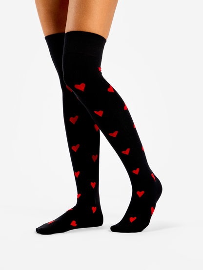 Over the Knee Socks Red Hearts