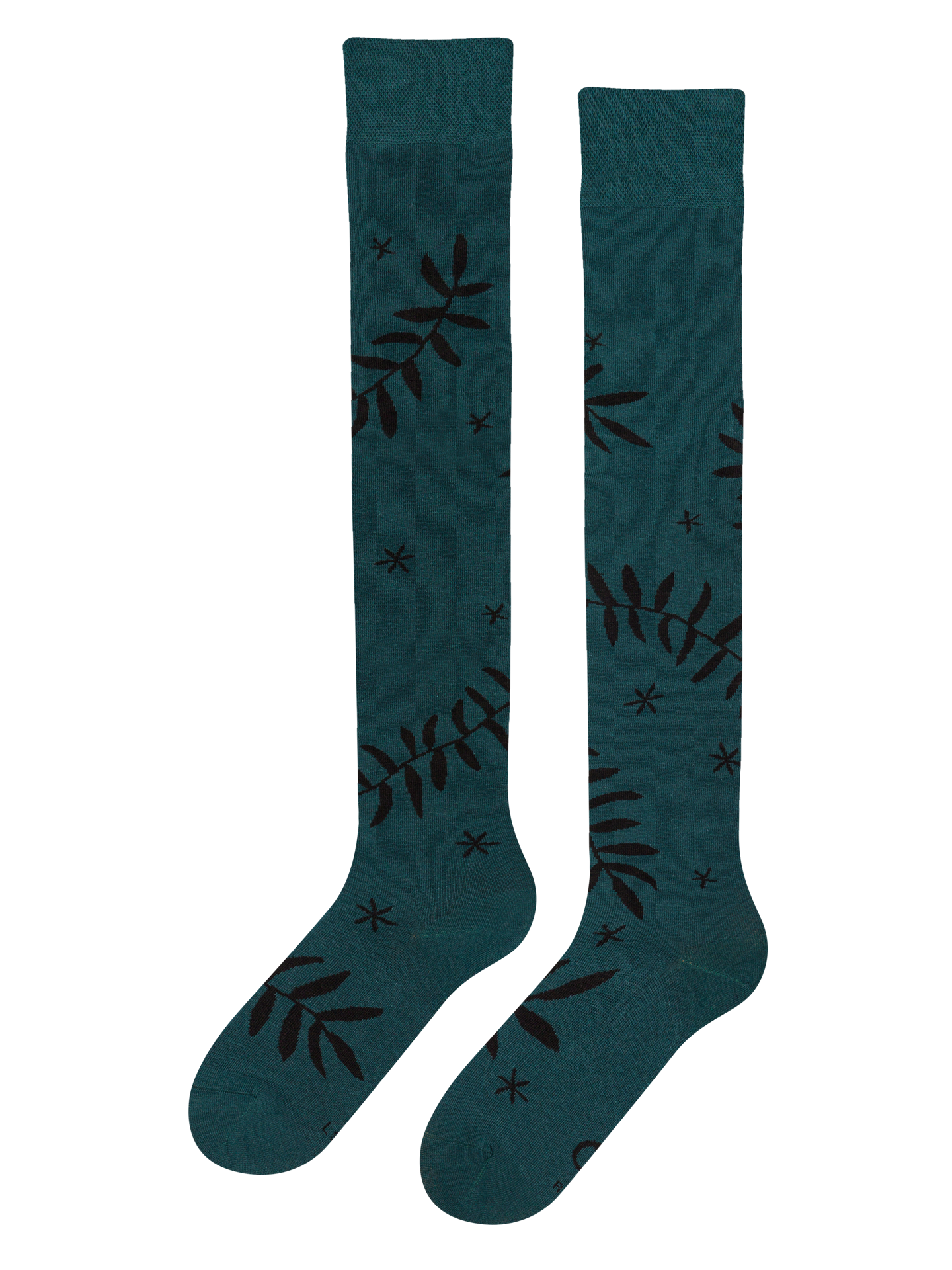 Over the Knee Socks Black Leaves