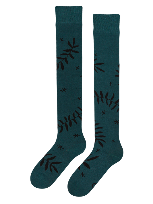 Over the Knee Socks Black Leaves