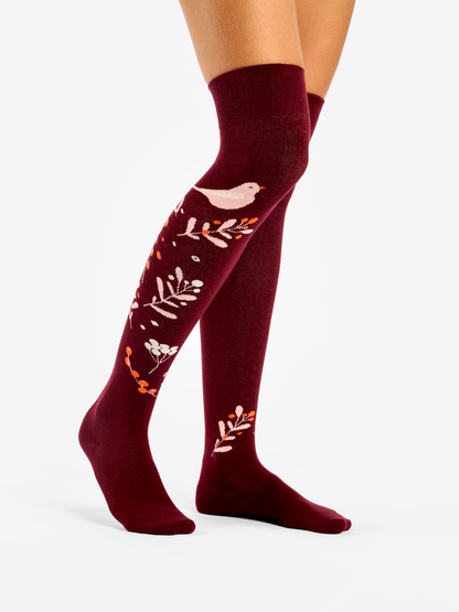 Over the Knee Socks Birds & Berries