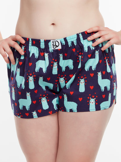 Women's Boxer Shorts Llama & Hearts