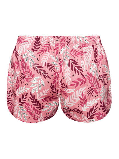 Women's Boxer Shorts Pink Leaves