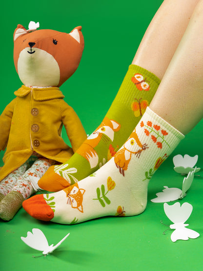 Crew Socks Fox & Butterflies