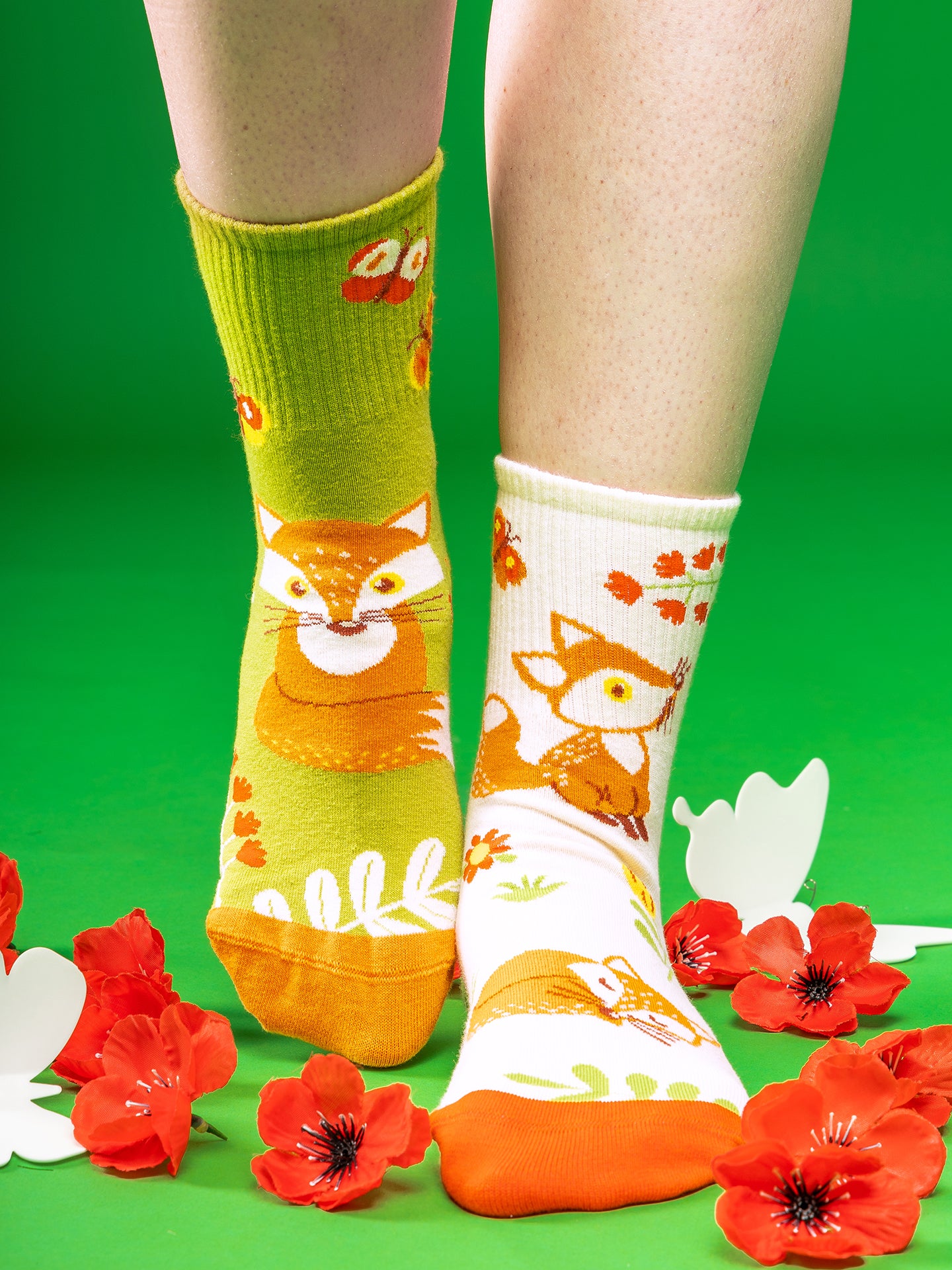 Crew Socks Fox & Butterflies