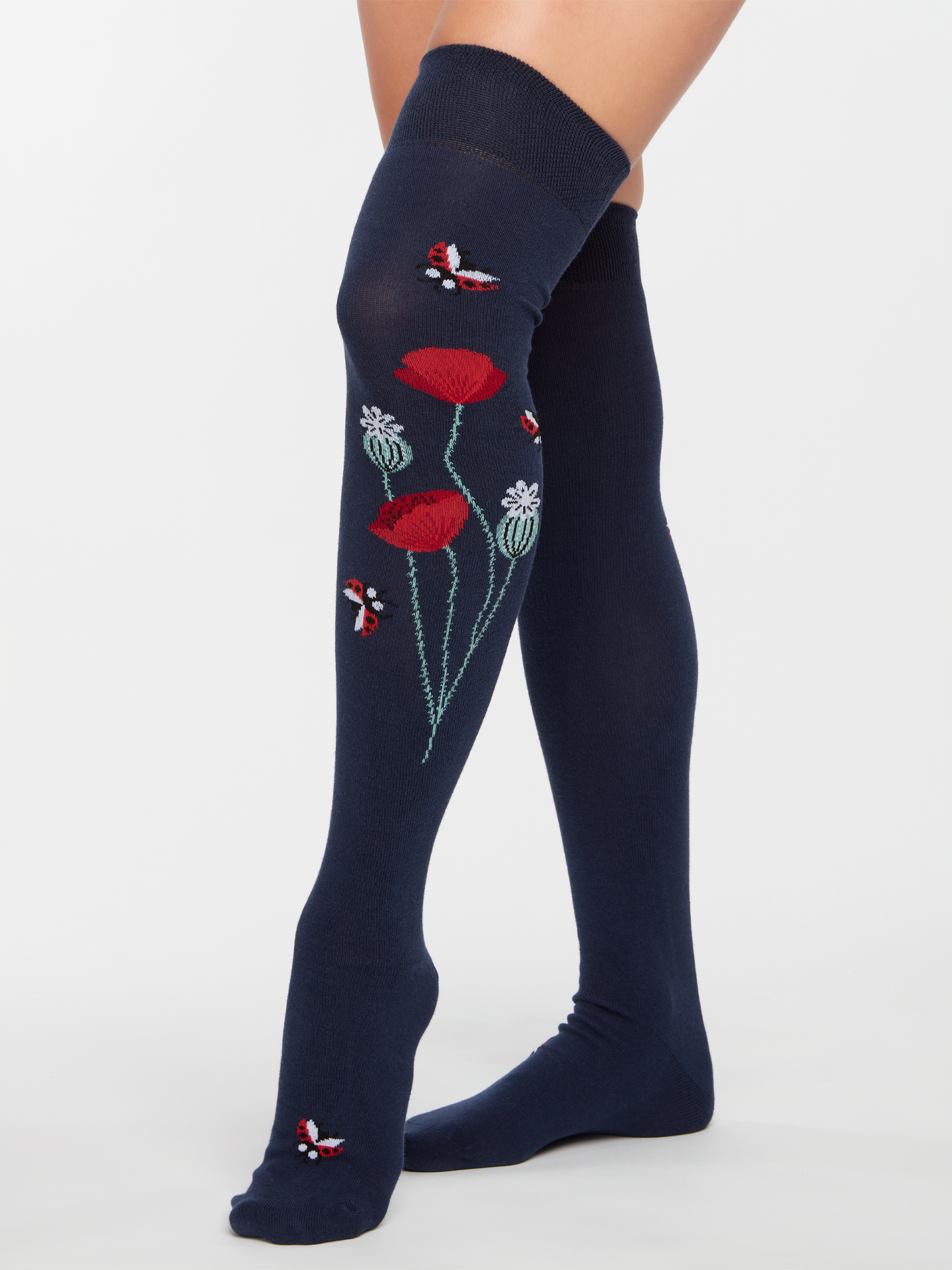 Over the Knee Socks Ladybugs & Poppy Flowers