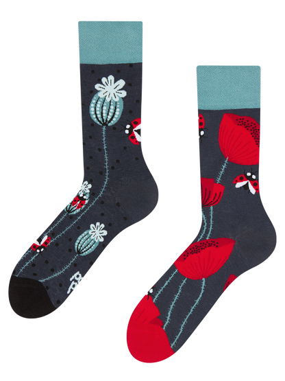 Regular Socks Ladybugs & Poppy Flowers