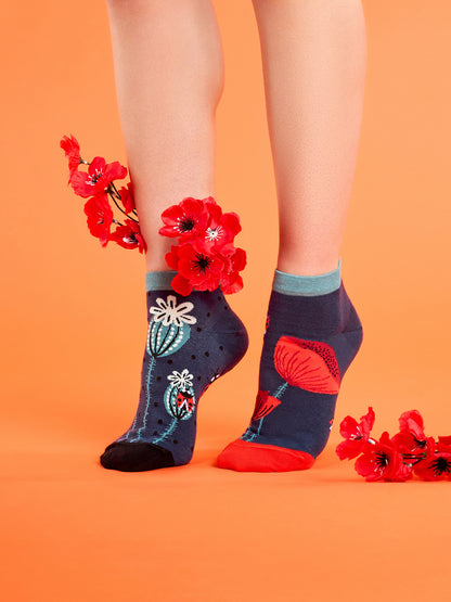 Ankle Socks Ladybugs & Poppy Flowers