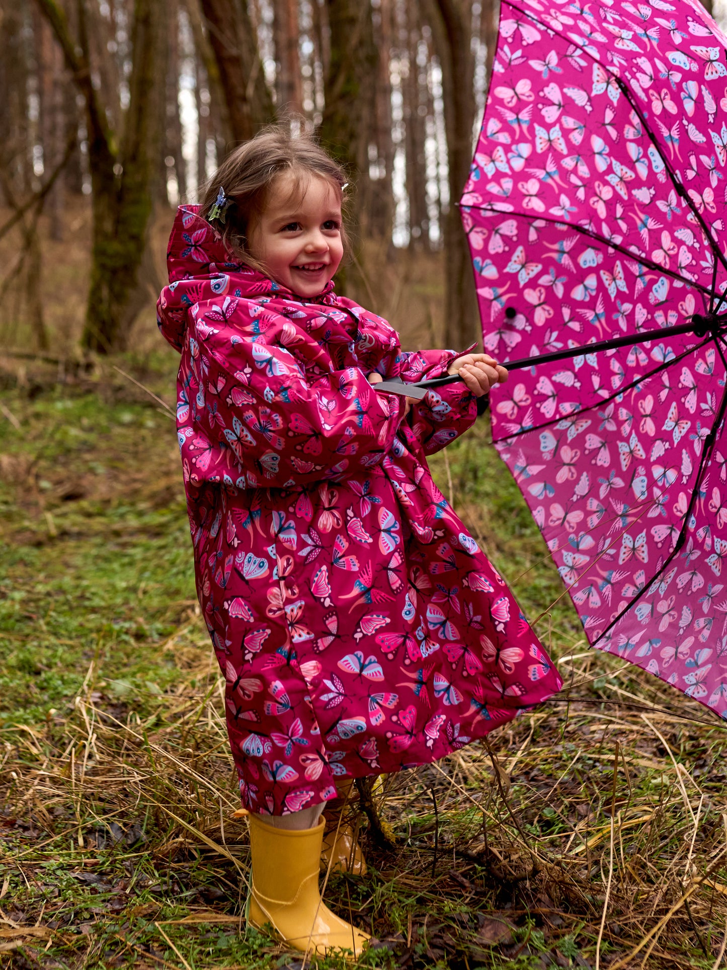 Kids' Raincoat Pink Butterflies
