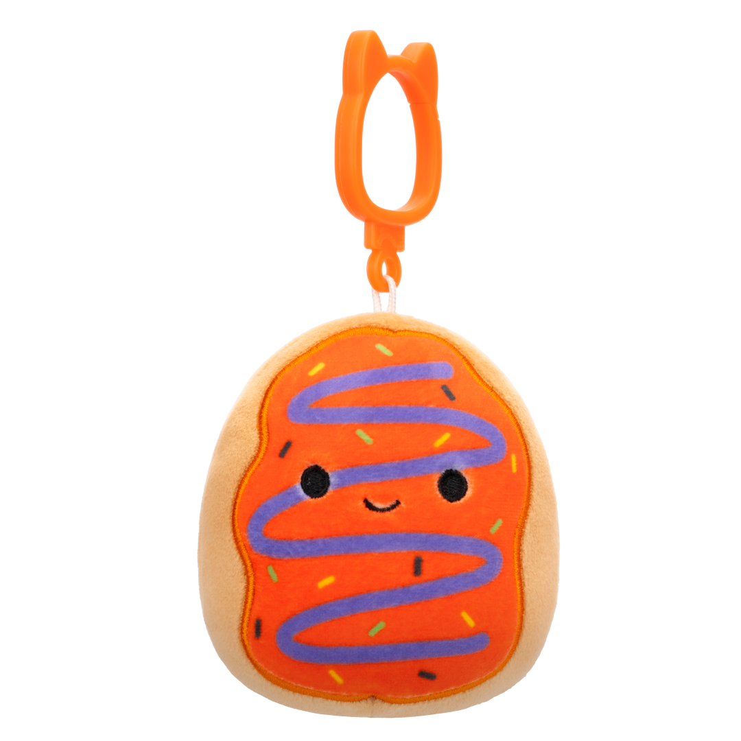 Squishmallows Clip-On Jay the Orange Frosted Donut with Purple Drizzle, 9 cm