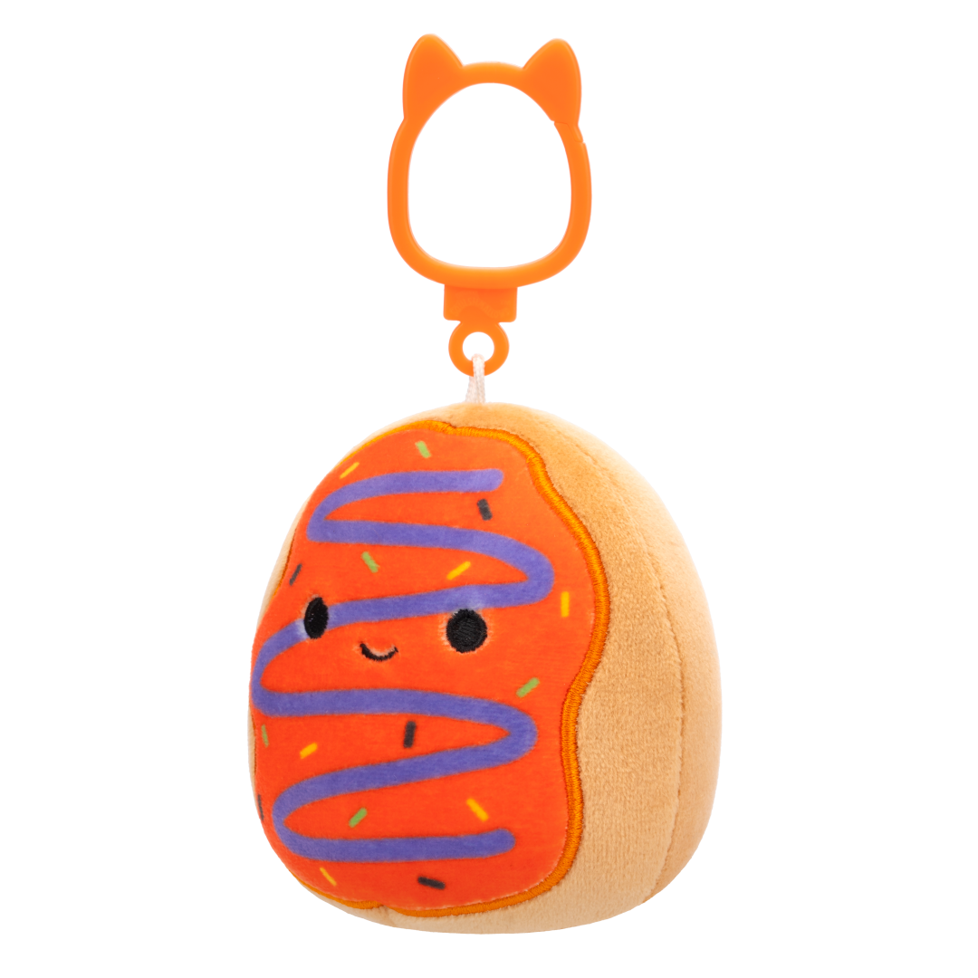 Squishmallows Clip-On Jay the Orange Frosted Donut with Purple Drizzle, 9 cm