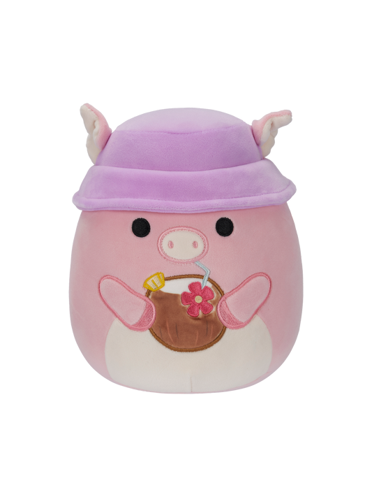Squishmallows Peter the Pink Pig with Tropical Drink and Hat, 20 cm